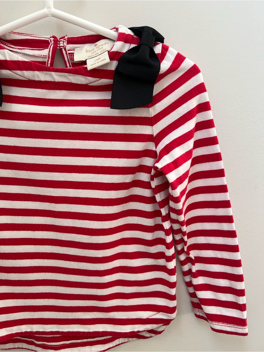 kate spade Red & White Striped Long-Sleeve Top with Black Shoulder Bows